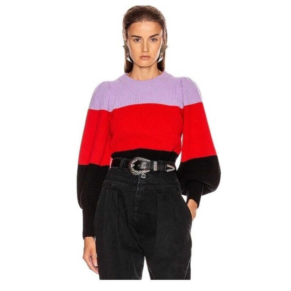 $425 A.L.C. Sammy balloon sleeve sweater in Wisteria Red & Black sz M